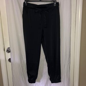 Rachel Zoe Shiny Cuffed Joggers with Bow Tie Front in Black Size Large